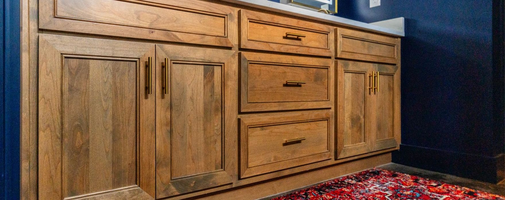 A spectacular wooden bathroom vanity designed and built by Fred’s Cabinet Shop. Fred's has spent over 50 years perfecting a process that makes creating your custom cabinets simple, stress-free, and enjoyable.